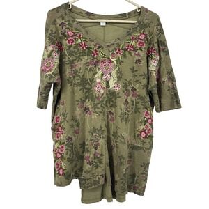 Sundance Size S Asymmetrical‎ Embroidered Floral Top Green Purple Fairy Grunge
